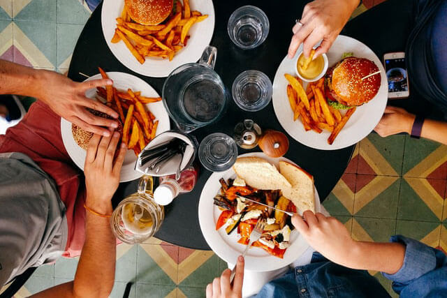 Home having lunch together